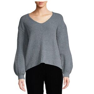 ZERO Degrees Celsius Metallic Silver Gray High-low Sparkle Metallic Sweater